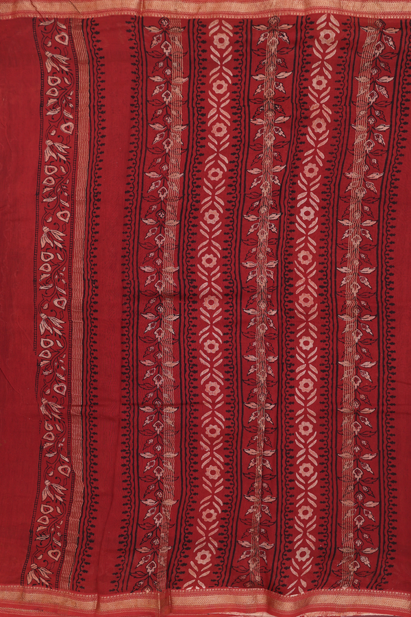 Chanderi Silk Cotton Saree In Black With Printed Design