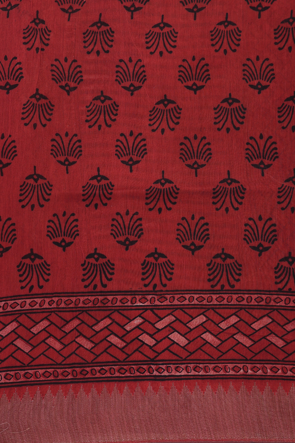 Chanderi Silk Cotton Saree In Black With Printed Design