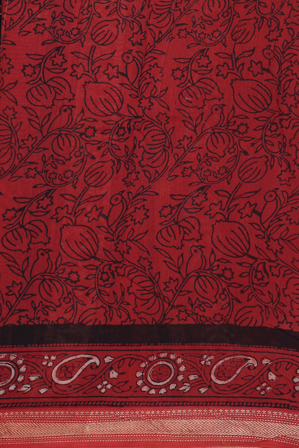 Chanderi Silk Cotton Saree In Black With Printed Design