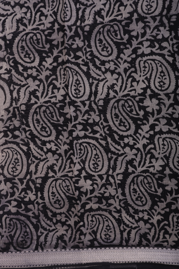 Chanderi Silk Cotton Saree In Black With Floral Design