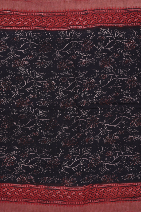 Chanderi Silk Cotton Saree In Black With Printed Design