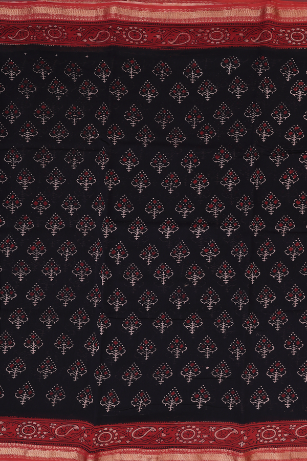 Chanderi Silk Cotton Saree In Black With Printed Design
