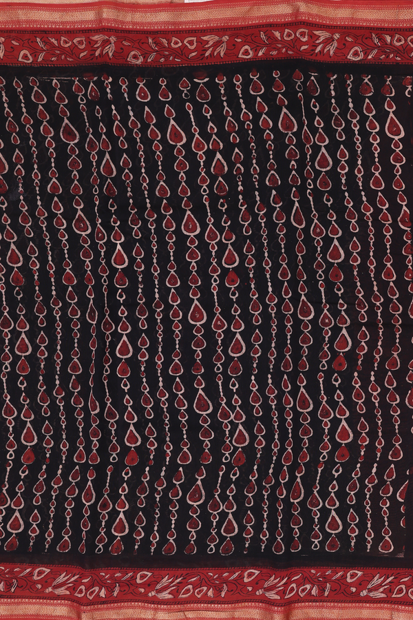 Chanderi Silk Cotton Saree In Black With Printed Design