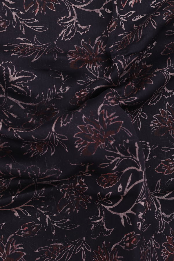 Chanderi Silk Cotton Saree In Black With Printed Design