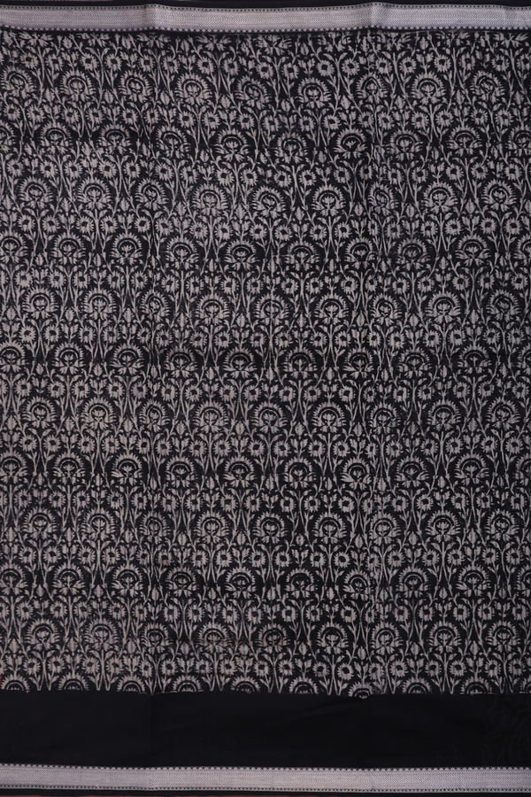Chanderi Silk Cotton Saree In Black With Floral Design