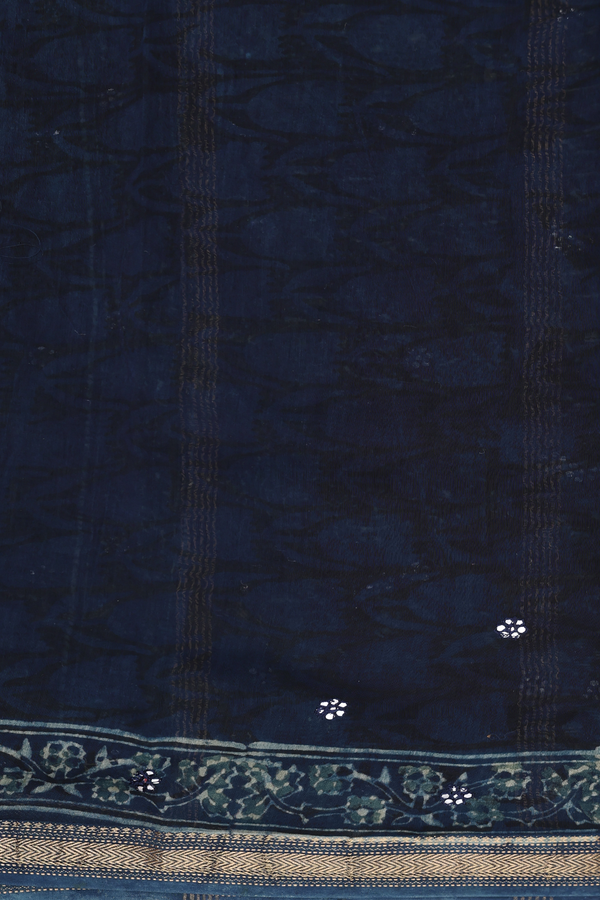 Chanderi Silk Cotton Saree In Blue With Floral Printed Design