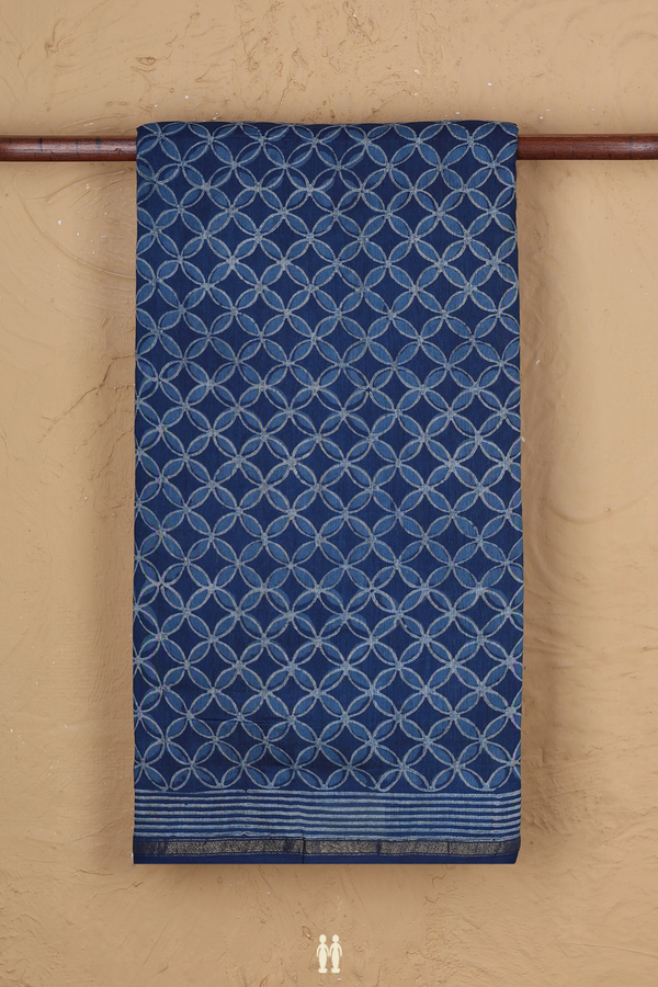 Chanderi Cotton Saree In Blue With Printed Design