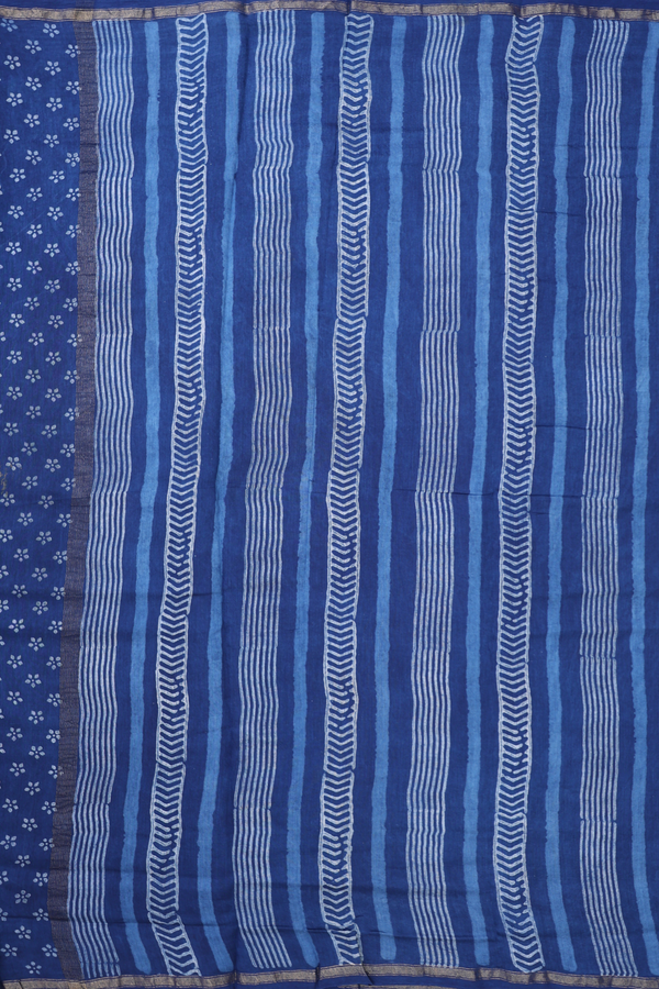 Chanderi Cotton Saree In Blue With Printed Design