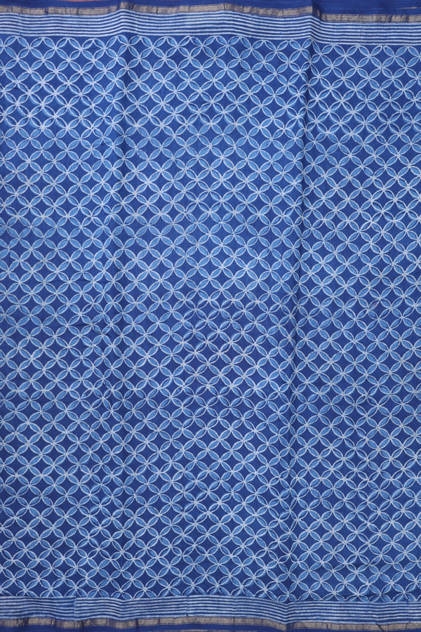 Chanderi Cotton Saree In Blue With Printed Design