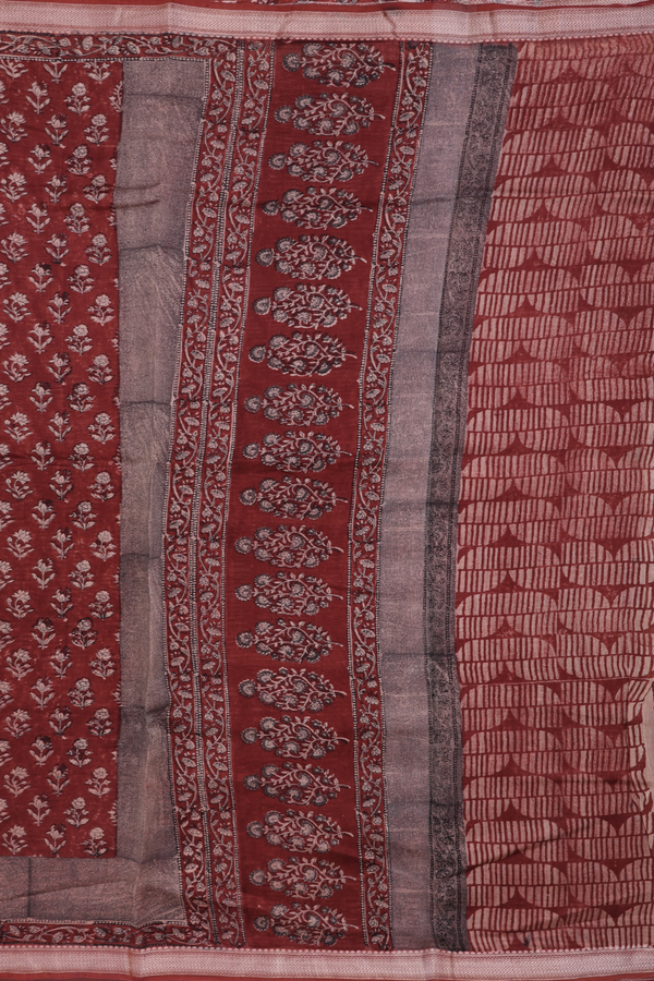 Chanderi Silk Cotton Saree In Brick Brown With Floral Buttas