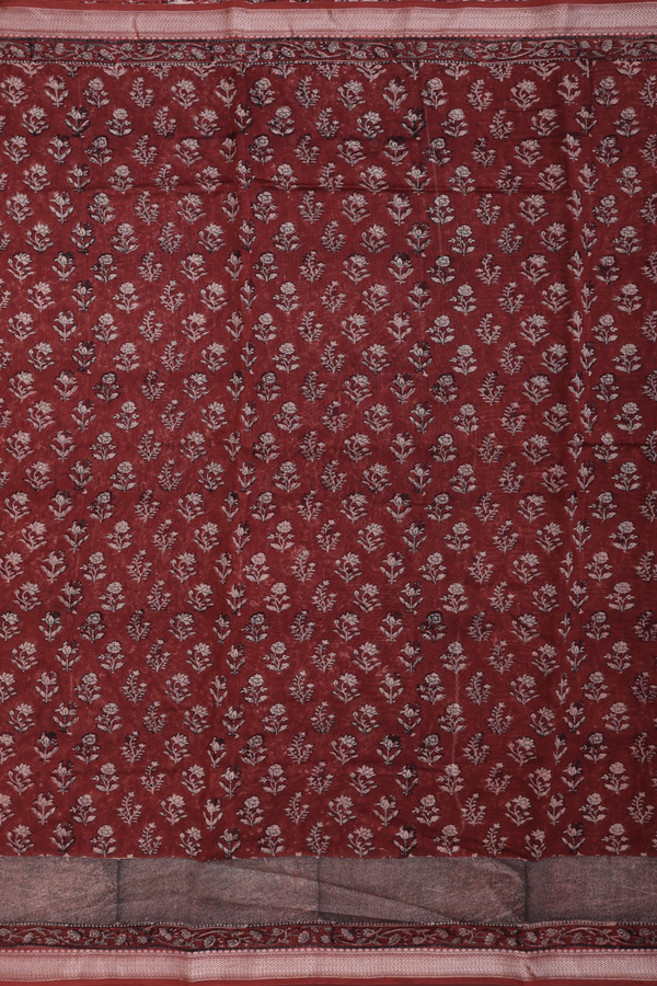 Chanderi Silk Cotton Saree In Brick Brown With Floral Buttas