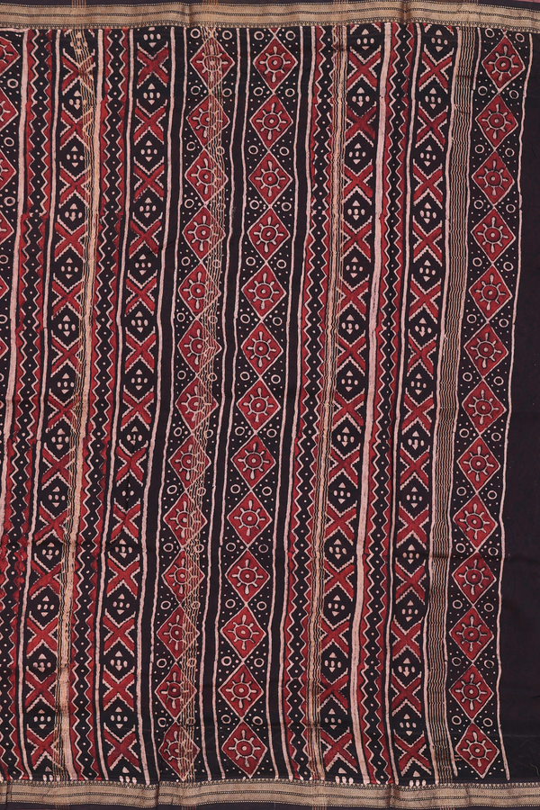 Chanderi Silk Cotton Saree In Brick Red With Floral Design