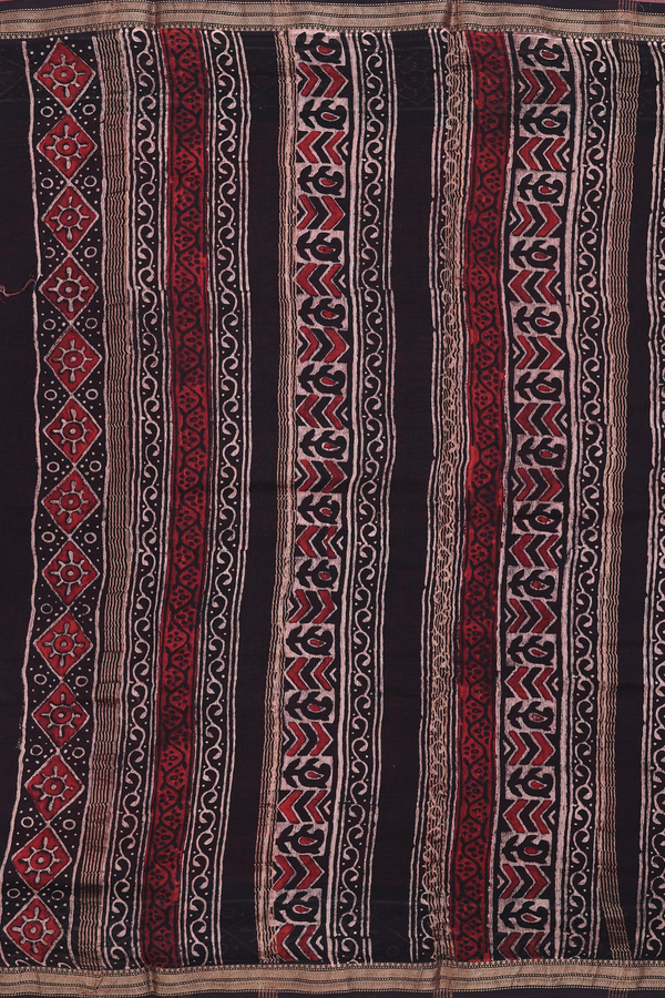 Chanderi Silk Cotton Saree In Brick Red With Floral Design