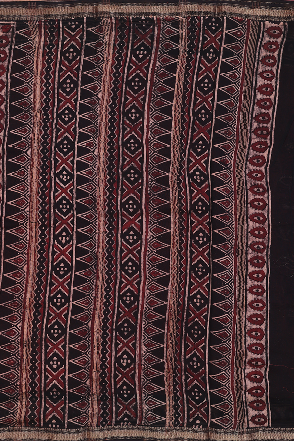 Chanderi Silk Cotton Saree In Brick Red With Floral Design