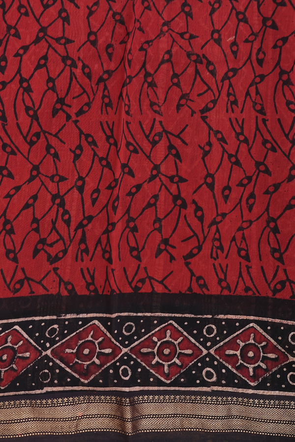 Chanderi Silk Cotton Saree In Brick Red With Floral Design