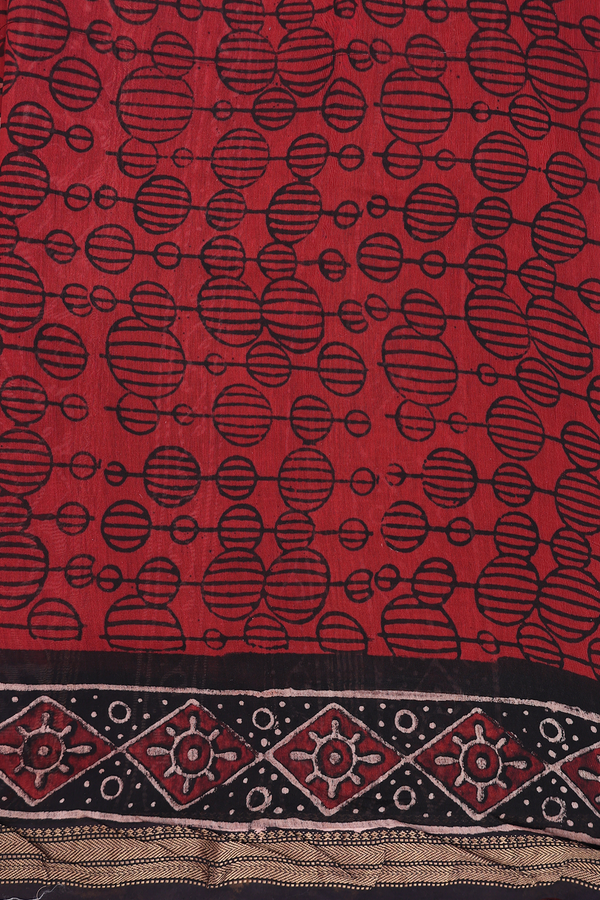 Chanderi Silk Cotton Saree In Brick Red With Floral Design