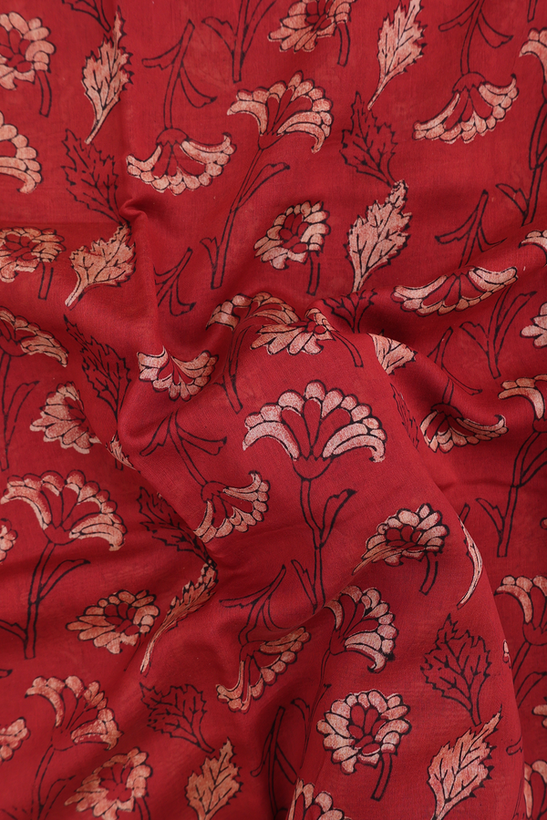 Chanderi Silk Cotton Saree In Brick Red With Floral Design