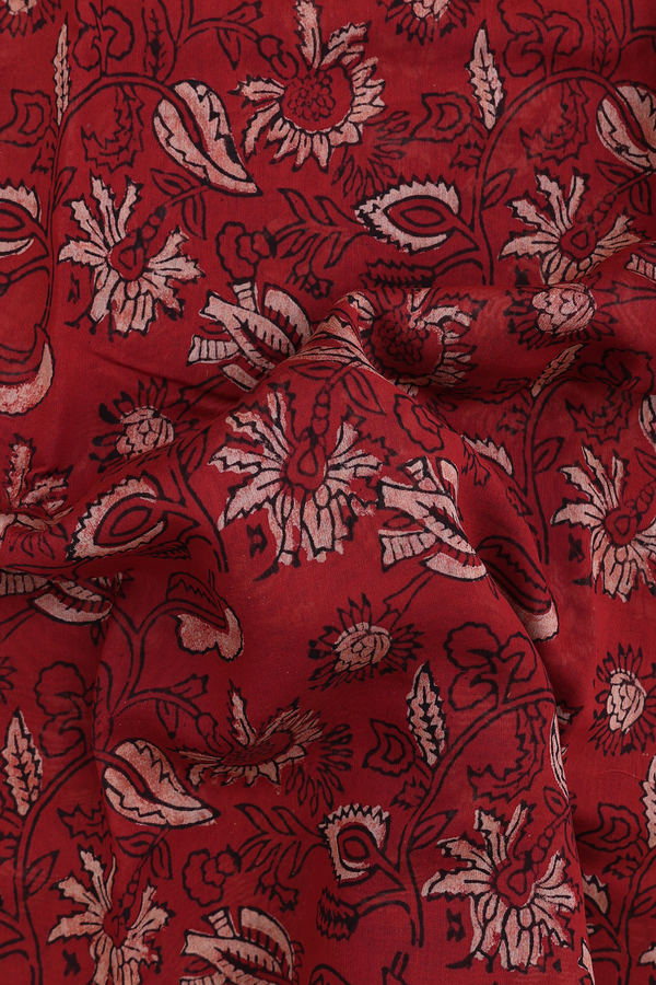 Chanderi Silk Cotton Saree In Brick Red With Floral Design