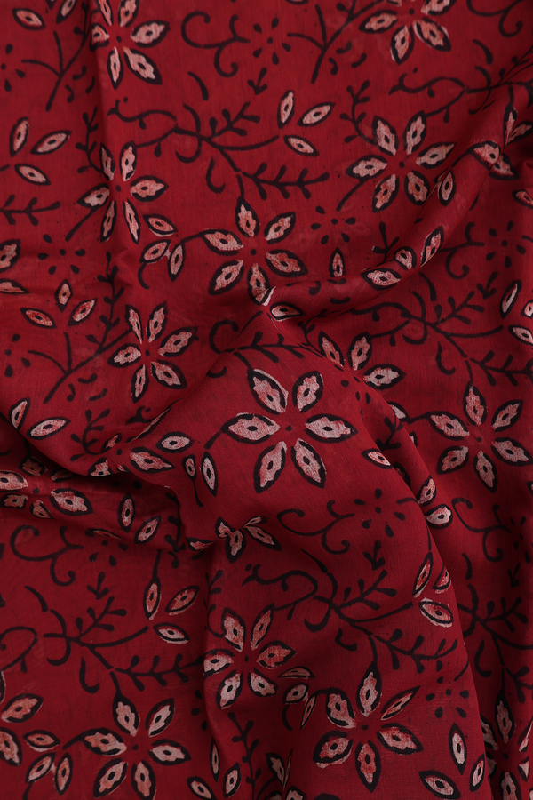 Chanderi Silk Cotton Saree In Brick Red With Floral Design