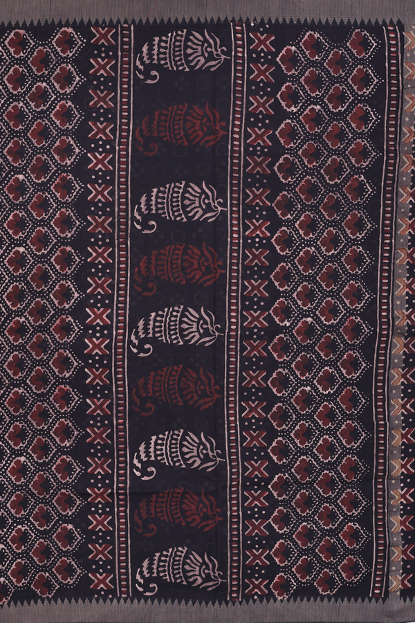 Chanderi Silk Cotton Saree In Brick Red With Printed Design