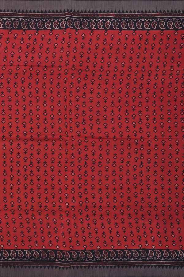 Chanderi Silk Cotton Saree In Brick Red With Printed Design