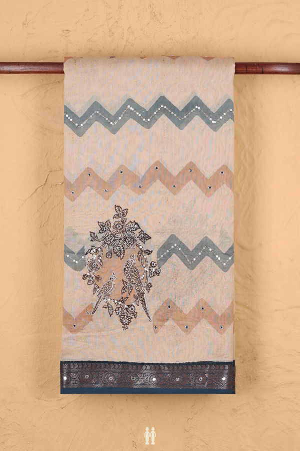Chanderi Silk Cotton Saree In Brown With Chevron Design