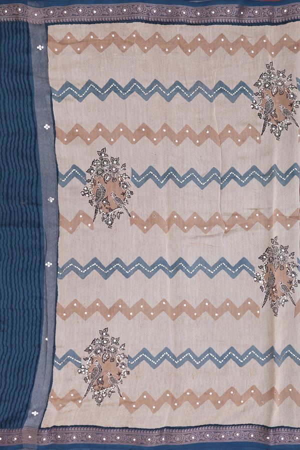 Chanderi Silk Cotton Saree In Brown With Chevron Design