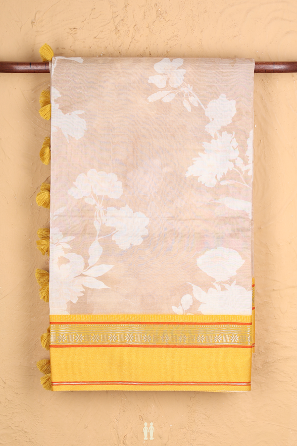 Chanderi Silk Cotton Saree In Brown With Floral Design