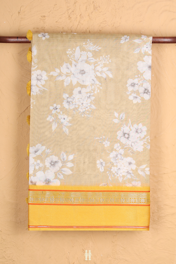 Chanderi Silk Cotton Saree In Light Brown With Floral Design
