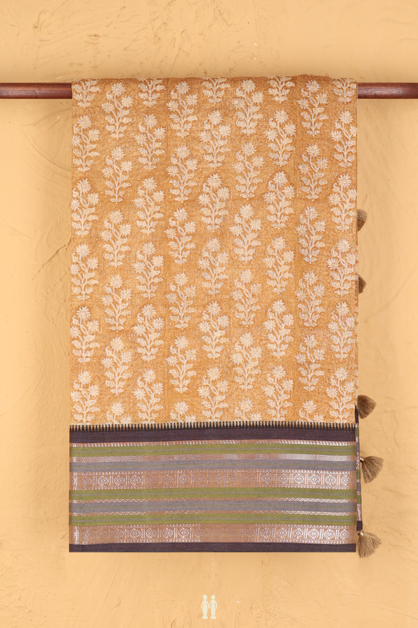 Chanderi Silk Cotton Saree In Brown With Floral Design