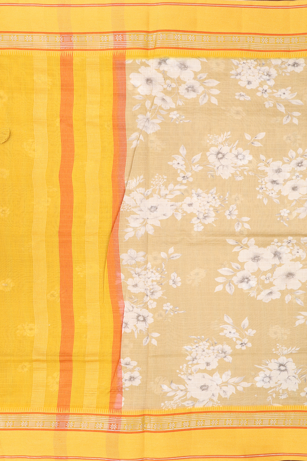 Chanderi Silk Cotton Saree In Light Brown With Floral Design