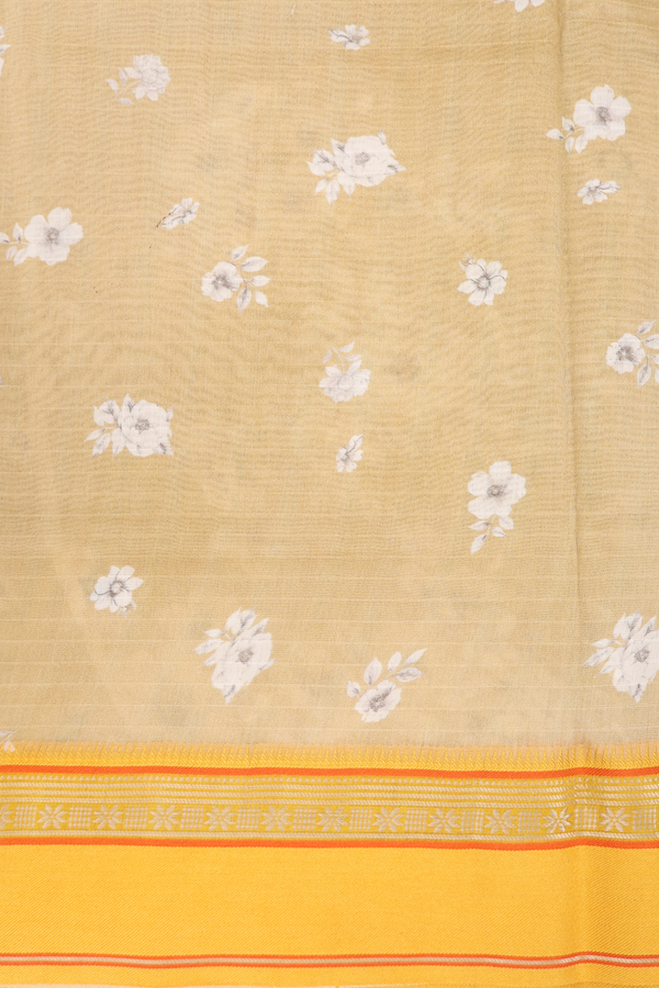 Chanderi Silk Cotton Saree In Light Brown With Floral Design