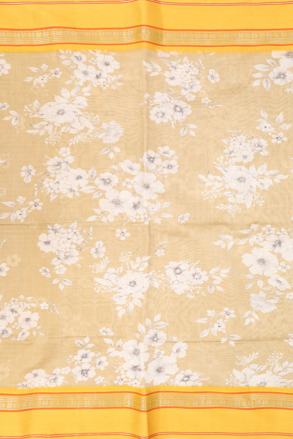 Chanderi Silk Cotton Saree In Light Brown With Floral Design