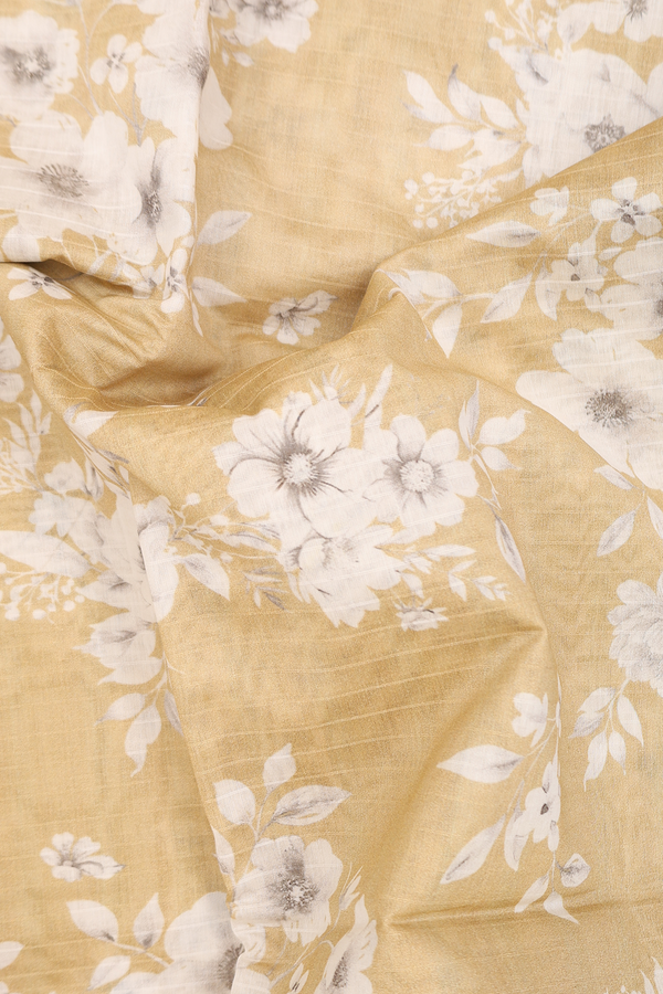 Chanderi Silk Cotton Saree In Light Brown With Floral Design