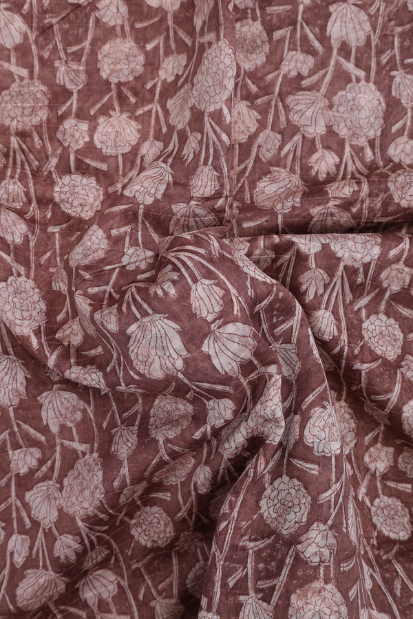 Chanderi Silk Cotton Saree In Brown With Floral Design