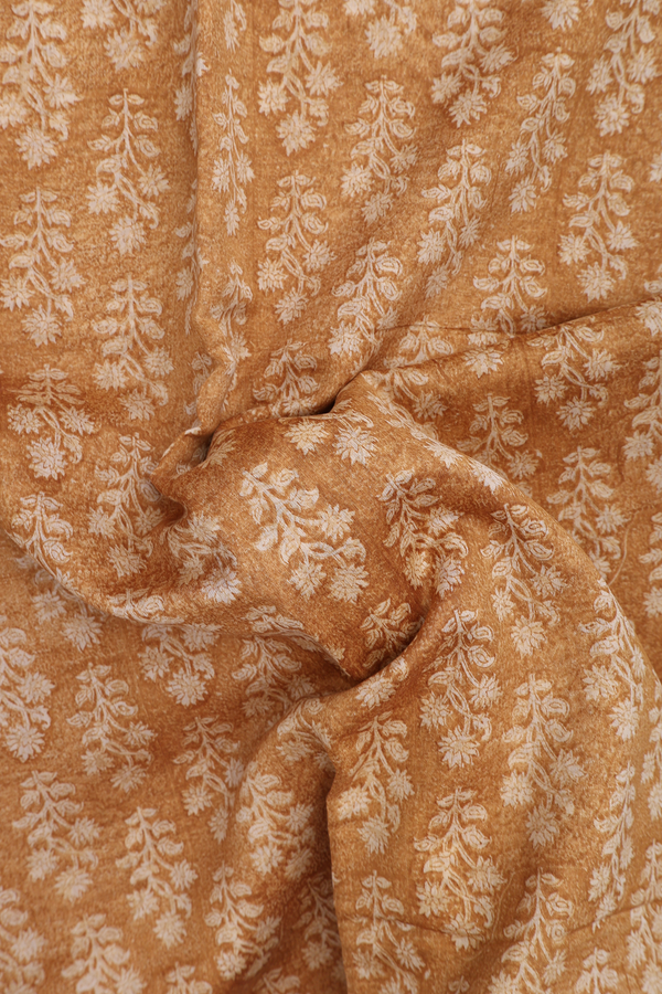Chanderi Silk Cotton Saree In Brown With Floral Design