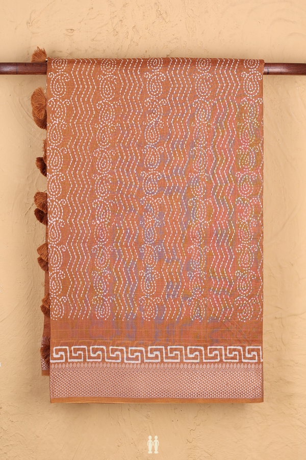 Chanderi Cotton Saree In Brown With Paisley Design