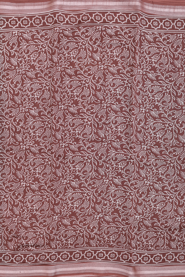 Chanderi Silk Cotton Saree In Brown With Printed Design