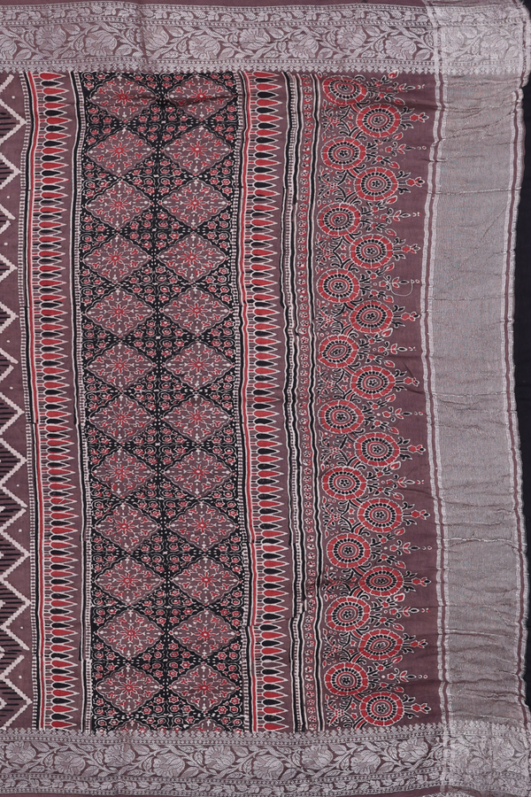 Chanderi Silk Cotton Saree In Brown With Printed Design