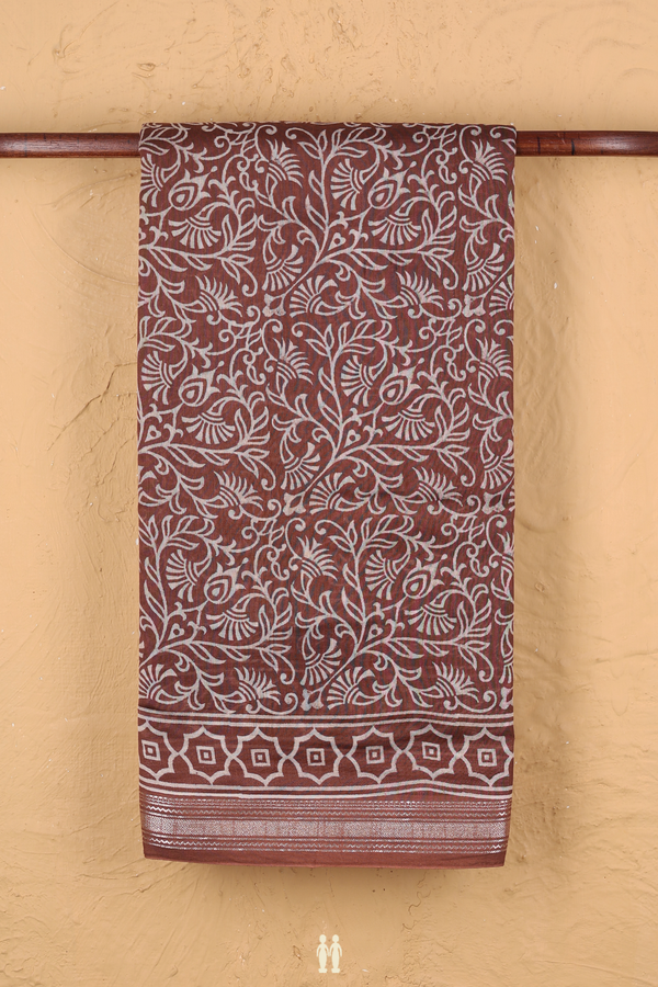 Chanderi Silk Cotton Saree In Brown With Printed Design