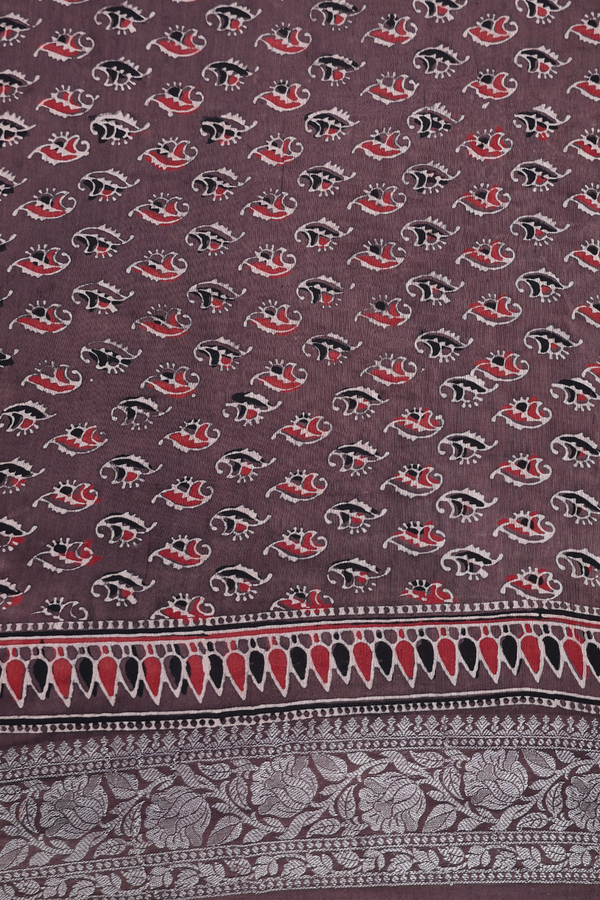Chanderi Silk Cotton Saree In Brown With Printed Design