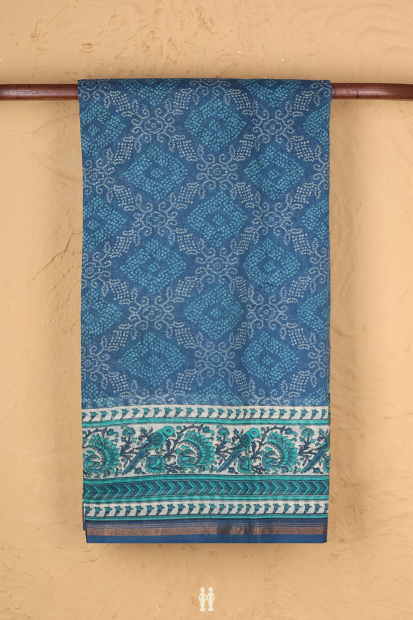 Chanderi Silk Cotton Saree In Capri Blue With Allover Design