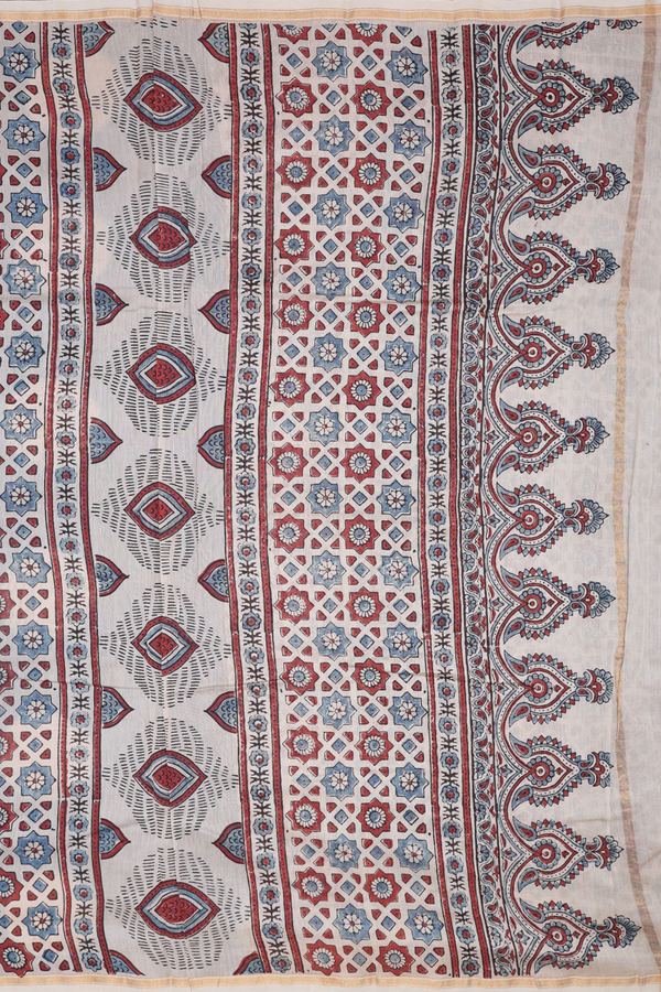 Chanderi Silk Cotton Saree In Capri Blue With Circle Design