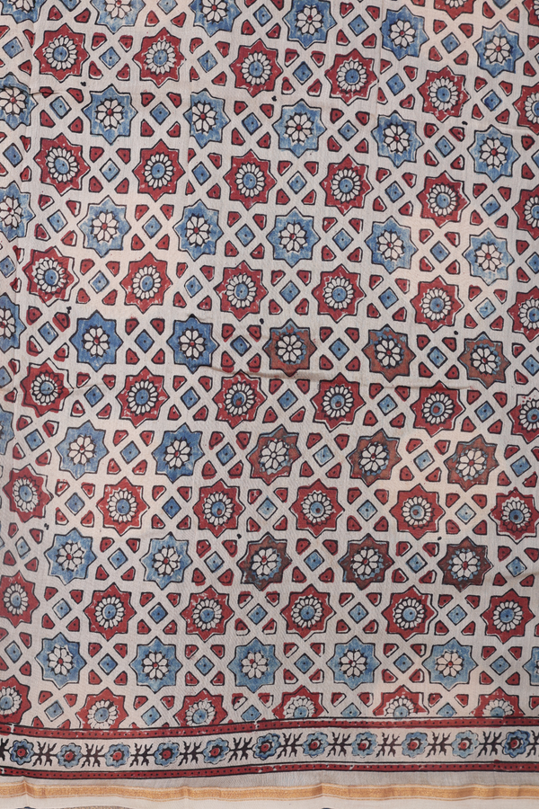 Chanderi Silk Cotton Saree In Capri Blue With Circle Design