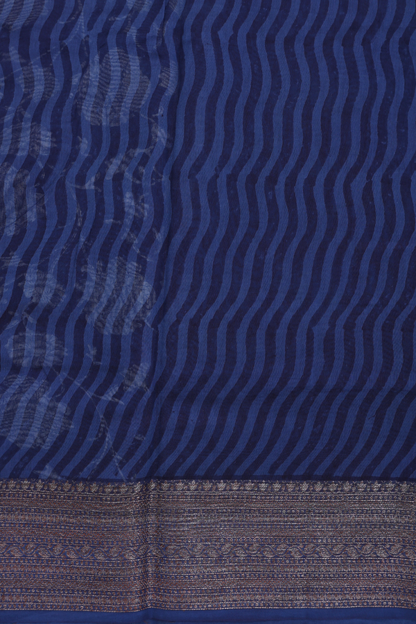 Chanderi Silk Cotton Saree In Prussian Blue With Floral Design