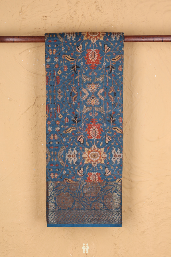 Chanderi Silk Cotton Saree In Capri Blue With Printed Design