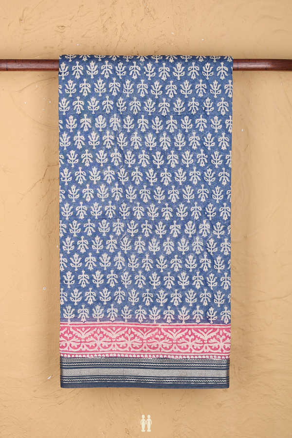 Chanderi Silk Cotton Saree In Capri Blue With Printed Design