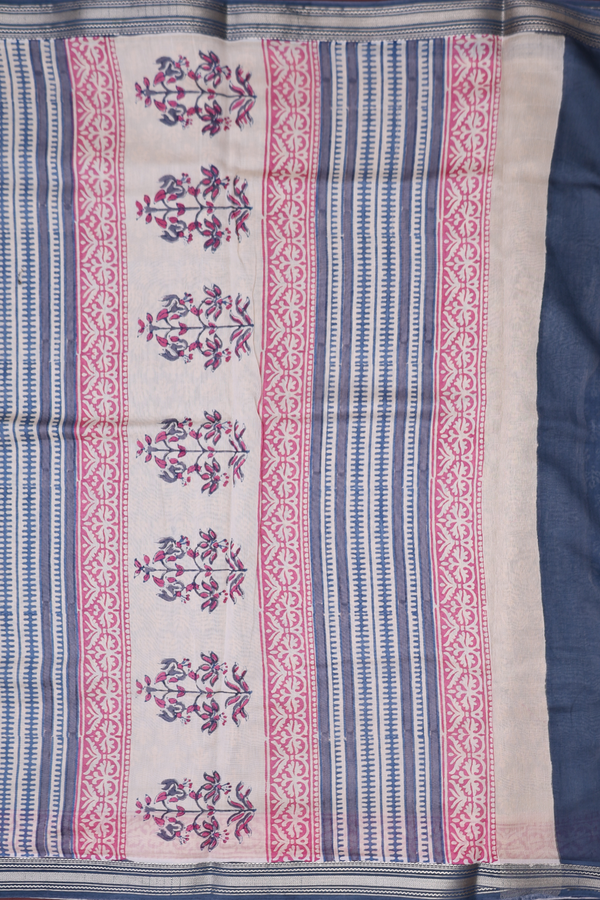 Chanderi Silk Cotton Saree In Capri Blue With Printed Design