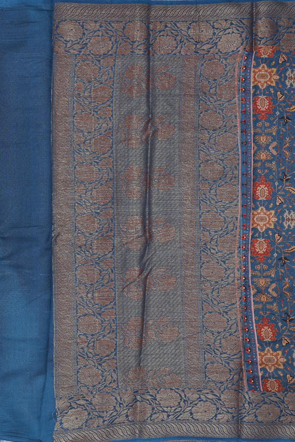 Chanderi Silk Cotton Saree In Capri Blue With Printed Design
