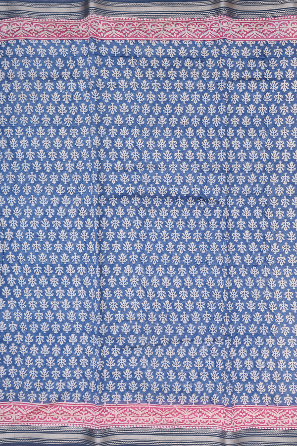 Chanderi Silk Cotton Saree In Capri Blue With Printed Design